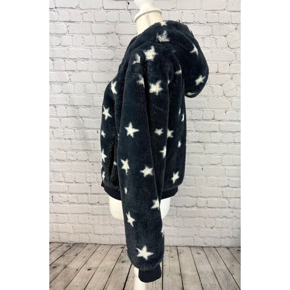 Z Supply London Star Bomber Jacket Faux Fur Hooded Zip Up Womens S Navy White - Picture 7 of 13